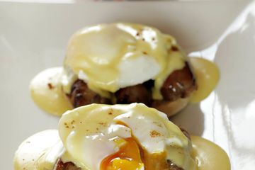 Sausage eggs benedict